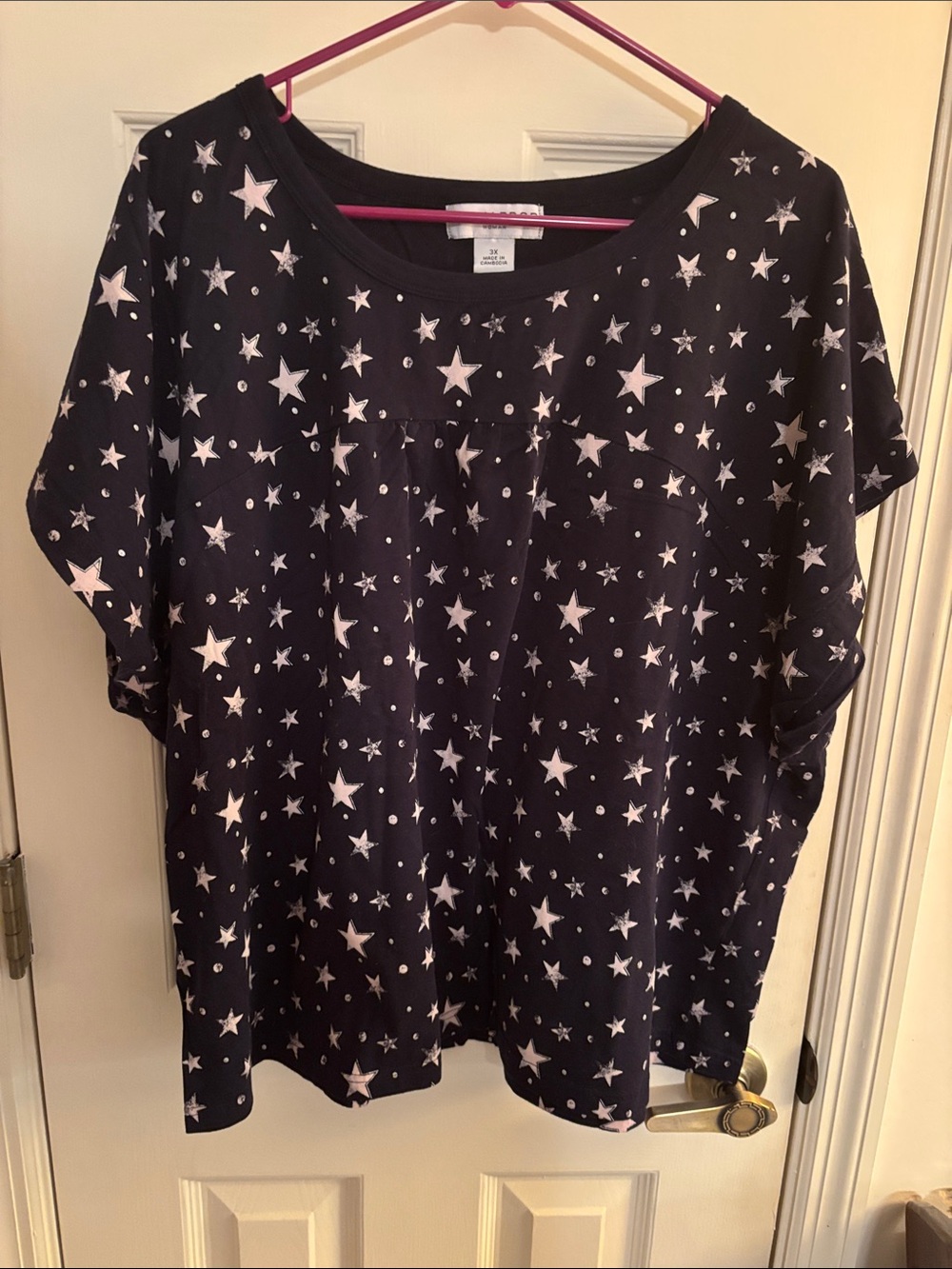 Sag Harbor Black Star Print Short Sleeve Top